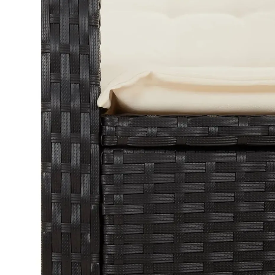 vidaXL - Verstelbare loungebank met crème kussens - Zwart rattan - 105x66x93 cm