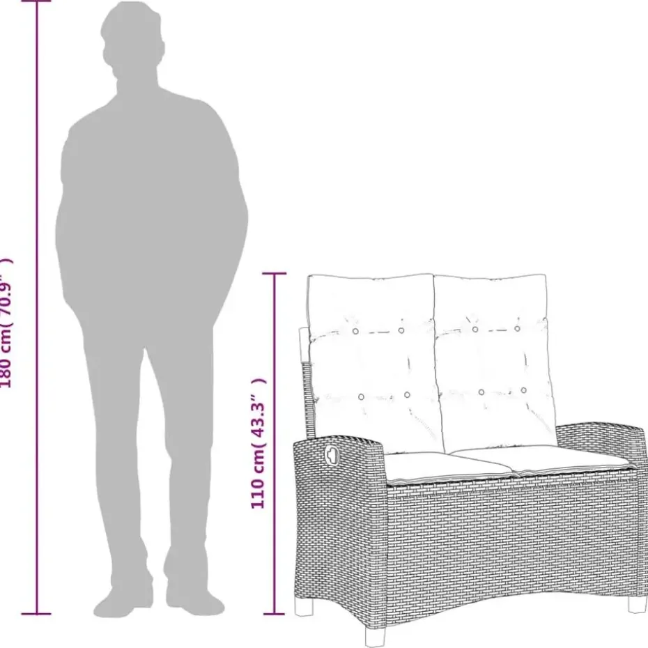 vidaXL - Verstelbare loungebank met crème kussens - Zwart rattan - 105x66x93 cm