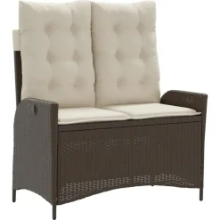 vidaXL - Verstelbare loungebank met crème kussens - Bruin rattan - 104x59x93 cm