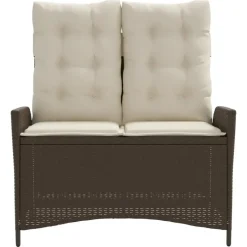 vidaXL - Verstelbare loungebank met crème kussens - Bruin rattan - 104x59x93 cm