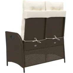 vidaXL - Verstelbare loungebank met crème kussens - Bruin rattan - 104x59x93 cm