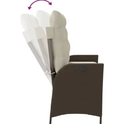 vidaXL - Verstelbare loungebank met crème kussens - Bruin rattan - 104x59x93 cm