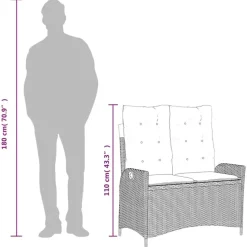 vidaXL - Verstelbare loungebank met crème kussens - Bruin rattan - 104x59x93 cm