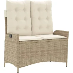 vidaXL - Verstelbare loungebank met crème kussens - Beige rattan - 104x59x93 cm