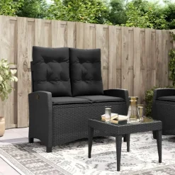 vidaXL - Verstelbare loungebank met kussens - Zwart - Poly rattan - 105x66x93 cm