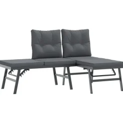 vidaXL - Verstelbare Tuinbanken met kussens zwart - Gepoedercoat staal - 2 stuks
