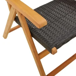 vidaXL - Verstelbare tuinstoelen - Zwart - Poly rattan en hout zwart - 4 stuks