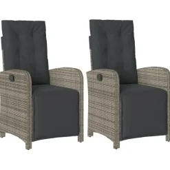 vidaXL - Verstelbare tuinstoelen - Voetensteun - Grijs - Poly rattan - 2 stuks