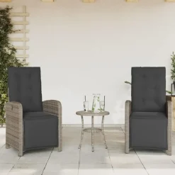 vidaXL - Verstelbare tuinstoelen - Voetensteun - Grijs - Poly rattan - 2 stuks