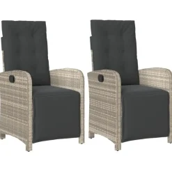 vidaXL - Verstelbare tuinstoelen en voetensteun - Grijs - Poly rattan - 2 stuks