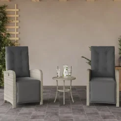 vidaXL - Verstelbare tuinstoelen en voetensteun - Grijs - Poly rattan - 2 stuks