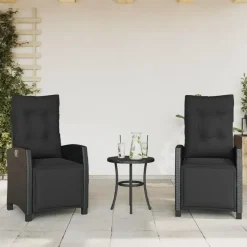 vidaXL - Verstelbare tuinstoelen met voetensteun - Zwart - Poly rattan - 2 stuks