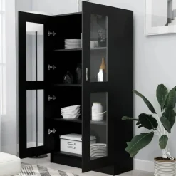 vidaXL - Vitrinekast - Zwart - Bewerkt hout