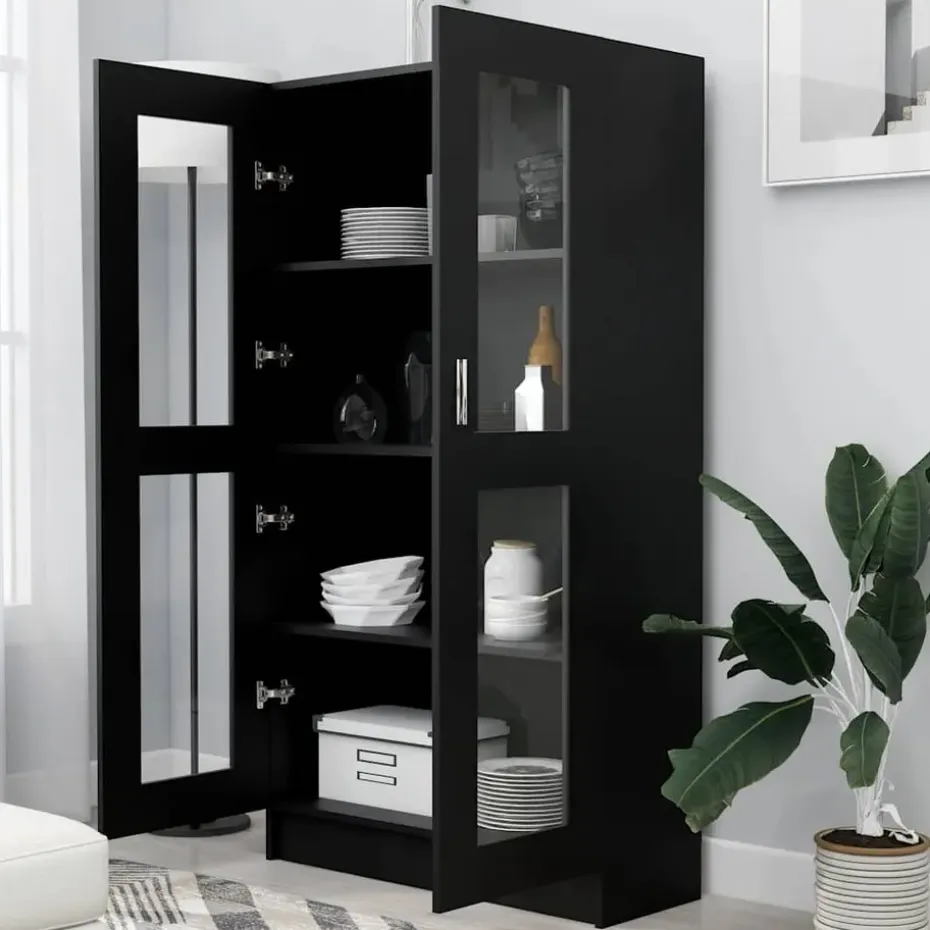 vidaXL - Vitrinekast - Zwart - Bewerkt hout