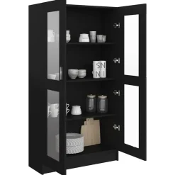 vidaXL - Vitrinekast - Zwart - Bewerkt hout