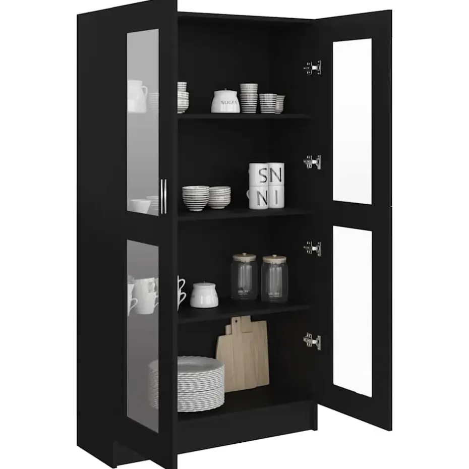 vidaXL - Vitrinekast - Zwart - Bewerkt hout