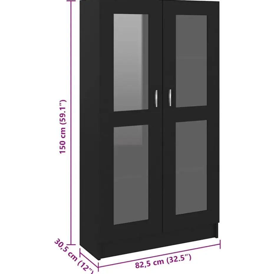 vidaXL - Vitrinekast - Zwart - Bewerkt hout