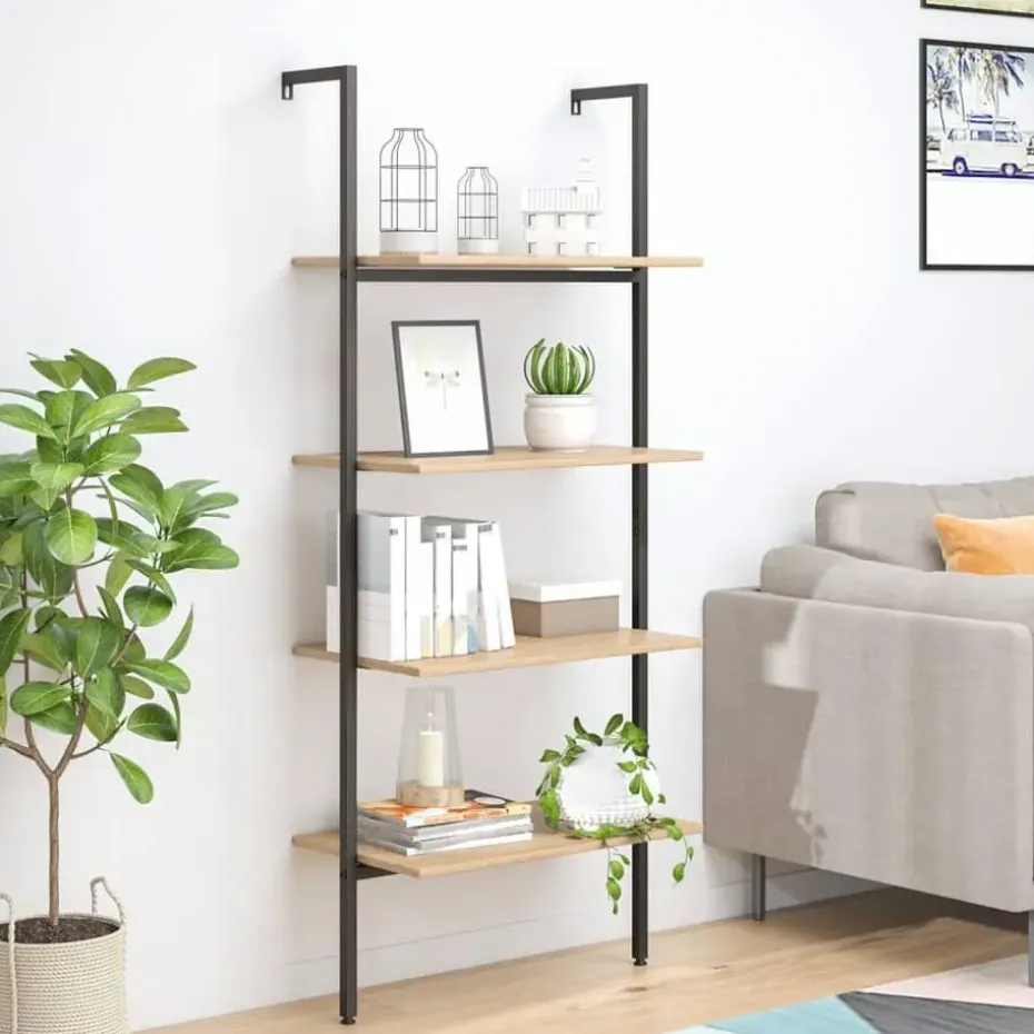 vidaXL - Wandrek met 4 schappen - Lichtbruin - Bewerkt hout - 64 x 35 x 152.5 cm