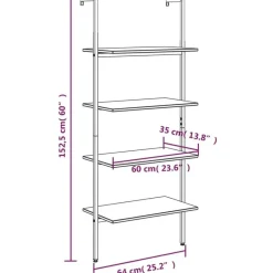 vidaXL - Wandrek met 4 schappen - Lichtbruin - Bewerkt hout - 64 x 35 x 152.5 cm