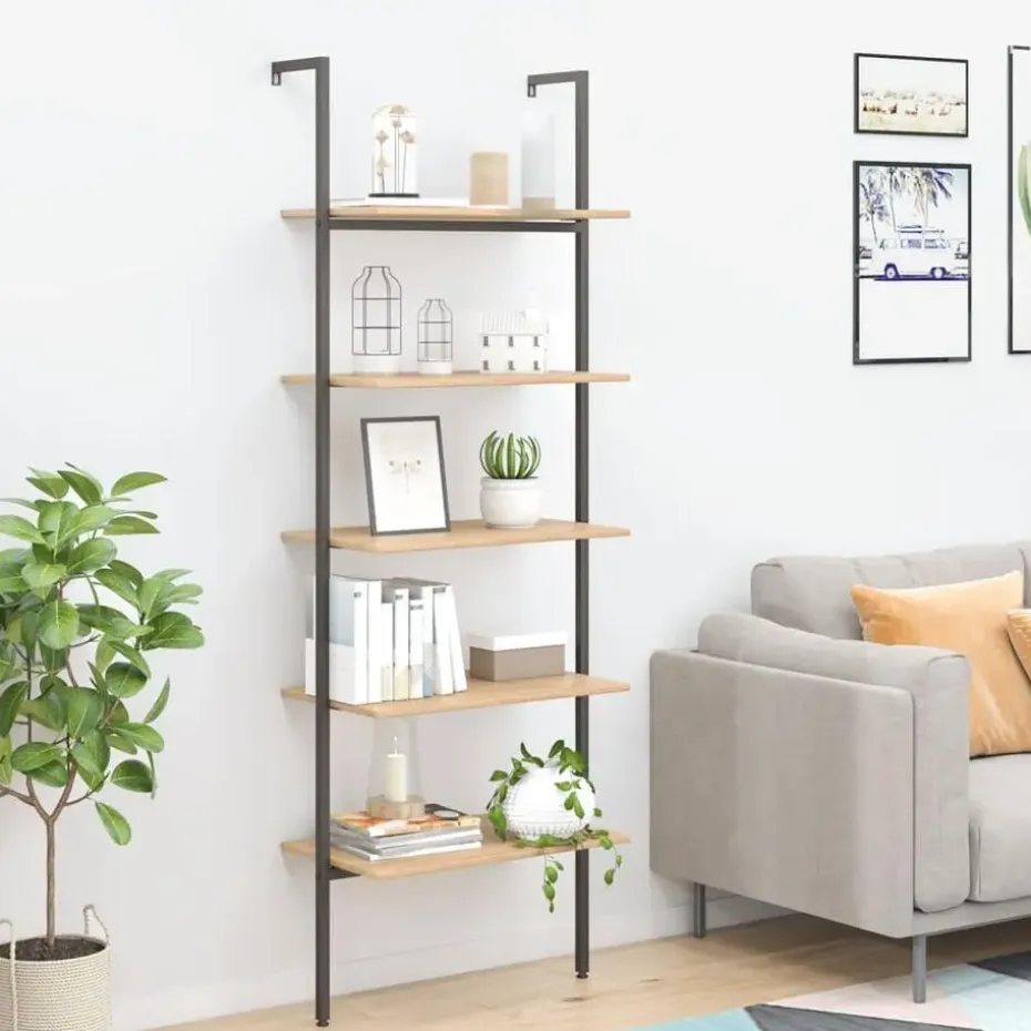 vidaXL - Wandrek met 5 schappen - Bruin - Bewerkt hout - 64 x 35 x 185 cm