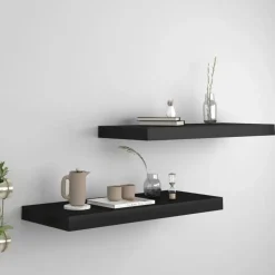 vidaXL - Wandschap - Zwart - MDF - 60 x 23.5 x 3.8 cm - 2 stuks