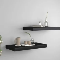 vidaXL - Wandschap - Zwart - MDF - 50 x 23 x 3.8 cm - 2 stuks