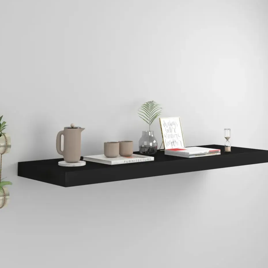 vidaXL - Wandschap - Zwart - MDF - 80 x 23.5 x 3.8 cm