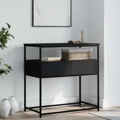 vidaXL - Wandtafel met 2 lades - Zwart - Bewerkt hout en metaal - 75x40x75 cm