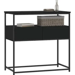 vidaXL - Wandtafel met 2 lades - Zwart - Bewerkt hout en metaal - 75x40x75 cm