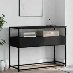 vidaXL - Wandtafel met 2 lades - Zwart - Bewerkt hout en metaal - 100x40x75 cm