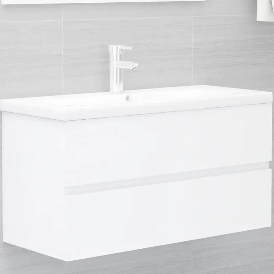 vidaXL - Wastafelkast - Wit - Bewerkt hout - 90 x 38.5 x 45 cm