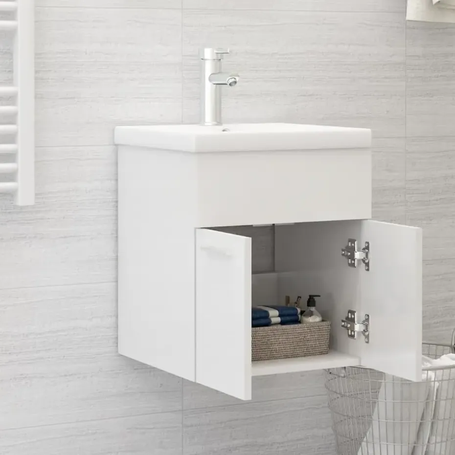 vidaXL - Wastafelkast - Wit - Bewerkt hout - 41 x 38.5 x 46 cm