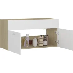 vidaXL - Wastafelkast - Wit - Bewerkt hout - 90 x 38.5 x 46 cm