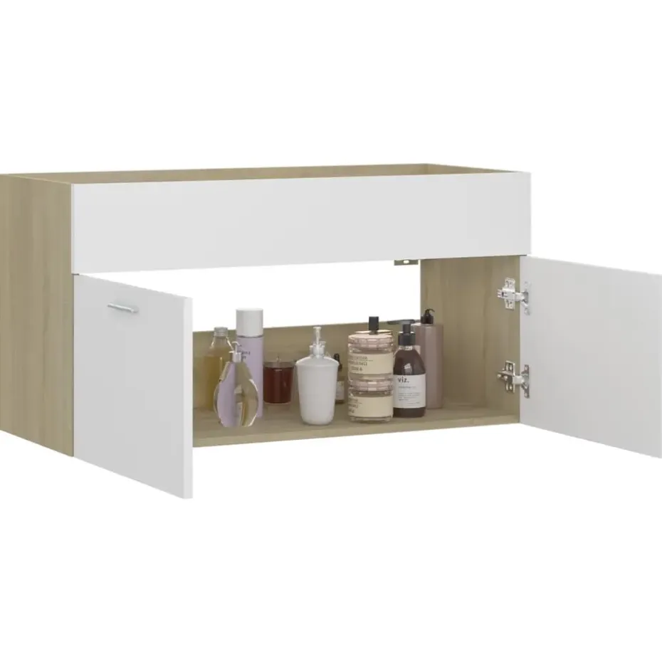 vidaXL - Wastafelkast - Wit - Bewerkt hout - 90 x 38.5 x 46 cm