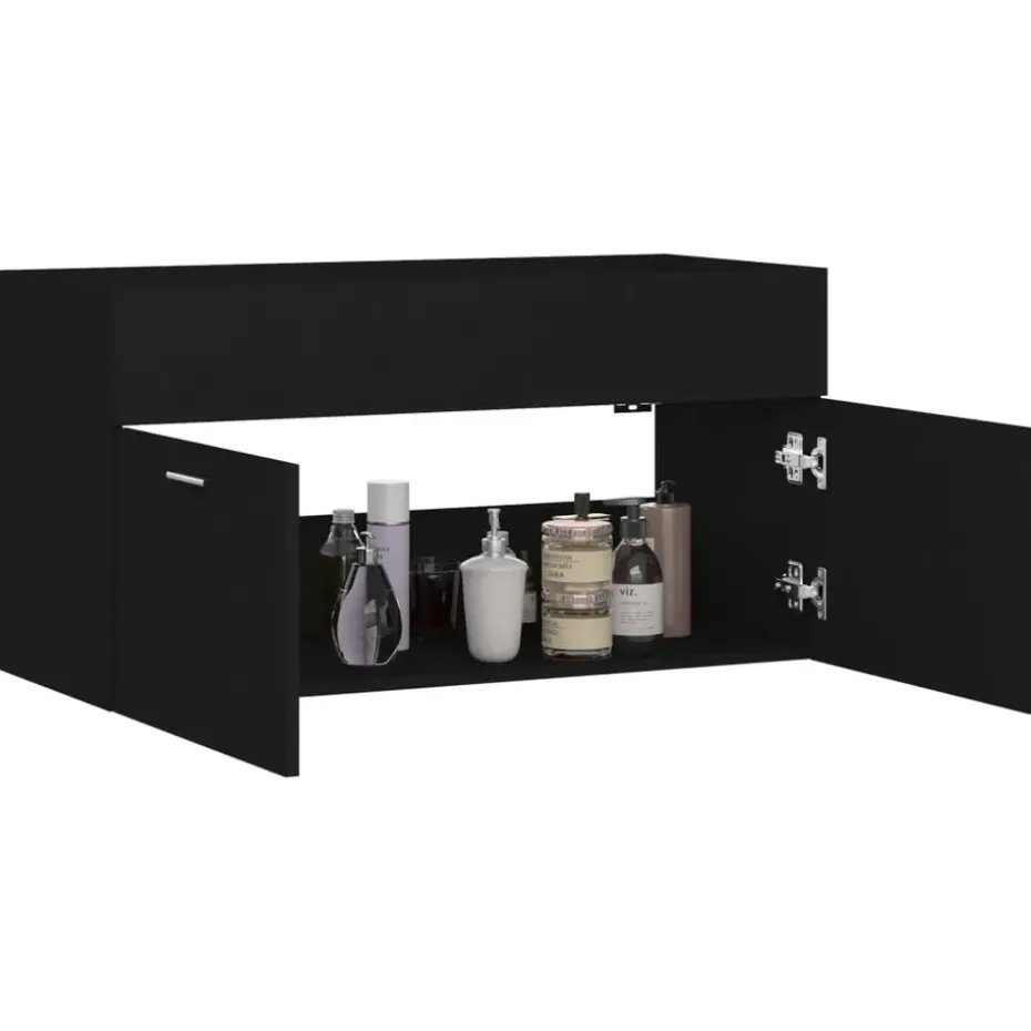vidaXL - Wastafelkast - Zwart - Bewerkt hout - 90 x 38.5 x 46 cm