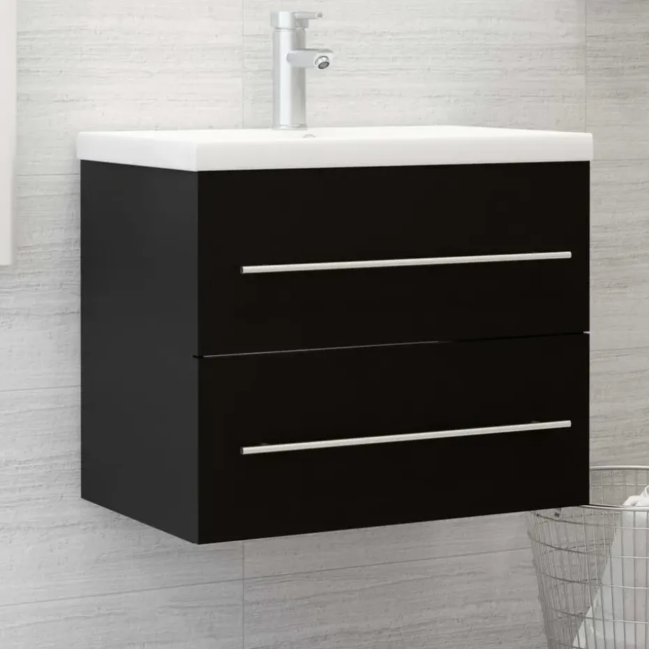 vidaXL - Wastafelkast - Zwart - Bewerkt hout - 60 x 38.5 x 48 cm