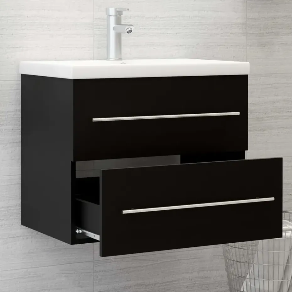 vidaXL - Wastafelkast - Zwart - Bewerkt hout - 60 x 38.5 x 48 cm