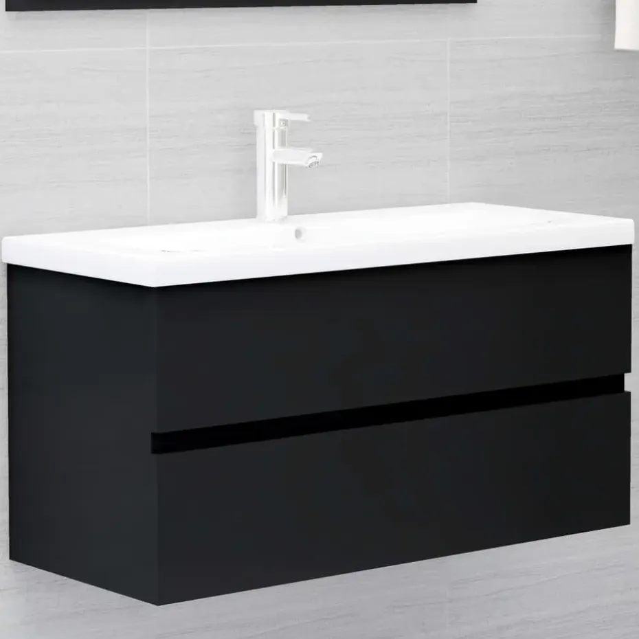 vidaXL - Wastafelkast - Zwart - Bewerkt hout - 90 x 38.5 x 45 cm