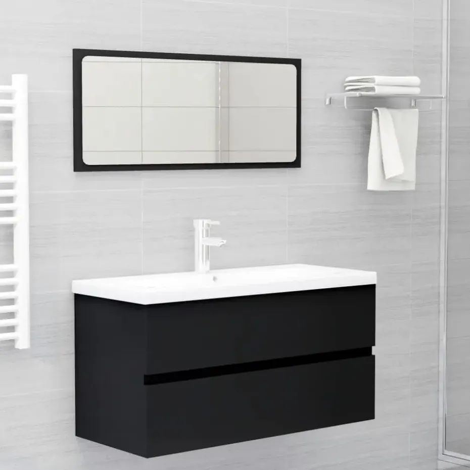 vidaXL - Wastafelkast - Zwart - Bewerkt hout - 90 x 38.5 x 45 cm