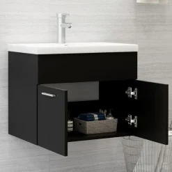 vidaXL - Wastafelkast - Zwart - Bewerkt hout - 60 x 38.5 x 46 cm