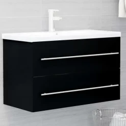 vidaXL - Wastafelkast - Zwart - Bewerkt hout - 80 x 38.5 x 48 cm