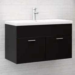 vidaXL - Wastafelkast - Zwart - Bewerkt hout - 80 x 38.5 x 46 cm