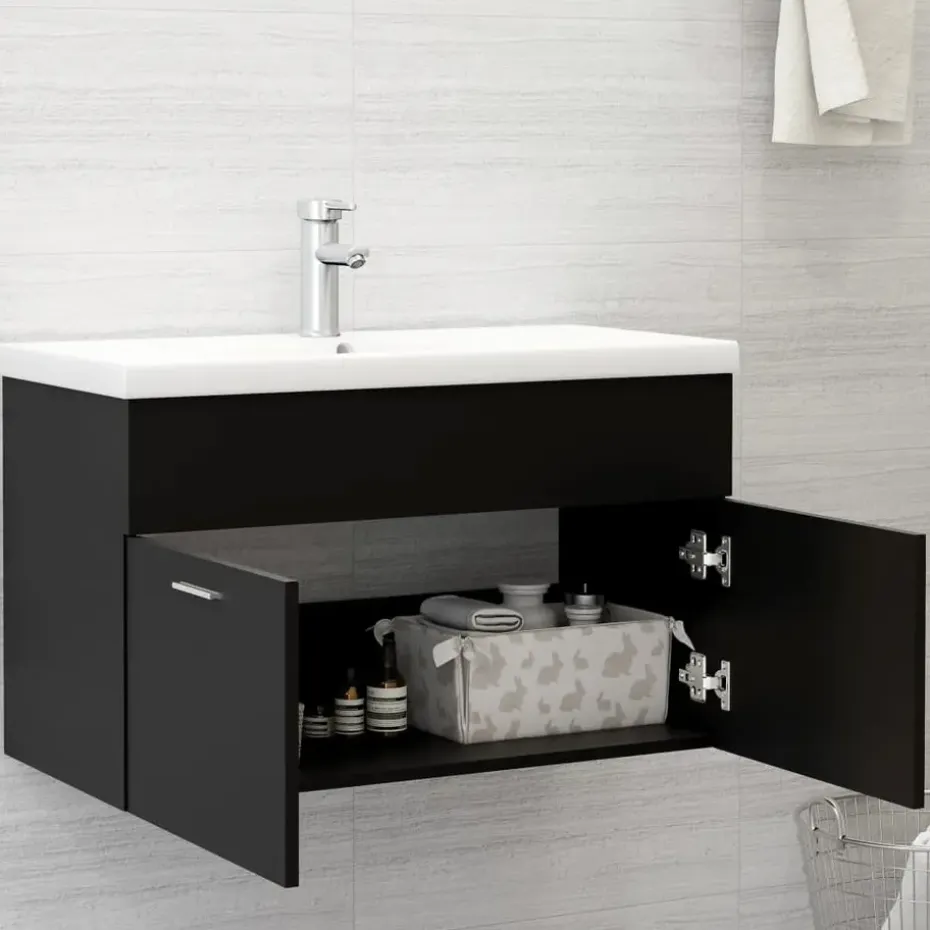 vidaXL - Wastafelkast - Zwart - Bewerkt hout - 80 x 38.5 x 46 cm