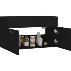 vidaXL - Wastafelkast - Zwart - Bewerkt hout - 80 x 38.5 x 46 cm