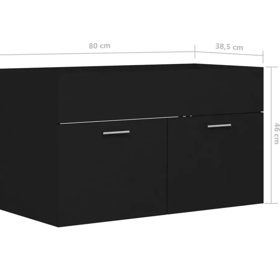 vidaXL - Wastafelkast - Zwart - Bewerkt hout - 80 x 38.5 x 46 cm