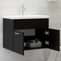 vidaXL - Wastafelkast En Wastafel - Zwart - Bewerkt hout - 60 x 38.5 x 46 cm