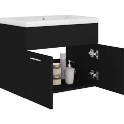 vidaXL - Wastafelkast En Wastafel - Zwart - Bewerkt hout - 60 x 38.5 x 46 cm