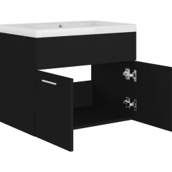 vidaXL - Wastafelkast En Wastafel - Zwart - Bewerkt hout - 60 x 38.5 x 46 cm
