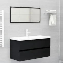 vidaXL - Wastafelkast En Wastafel - Zwart - Bewerkt hout - 90 x 38.5 x 45 cm