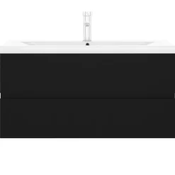 vidaXL - Wastafelkast En Wastafel - Zwart - Bewerkt hout - 90 x 38.5 x 45 cm